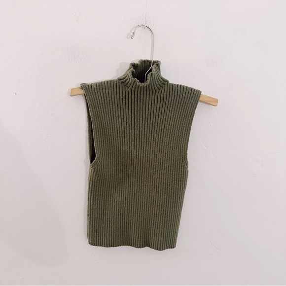 Zara Green Mock Turtle Neck Sleeveless Sweater Tank Top Ribbed Cropped - Picture 5 of 5